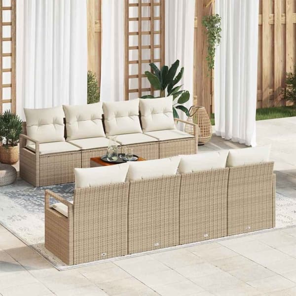 vidaXL Trädgårdsoffset 9 st Beige och gräddfärgad konstrotting Beige