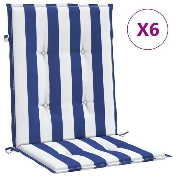 vidaXL Stolsdynor för stolar med låg rygg 6 st blå&vit randig ty Flerfärgsdesign