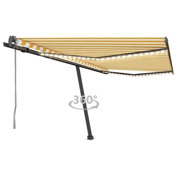 vidaXL Automatisk markis med vindsensor & LED 450x300 cm gul/vit Gul
