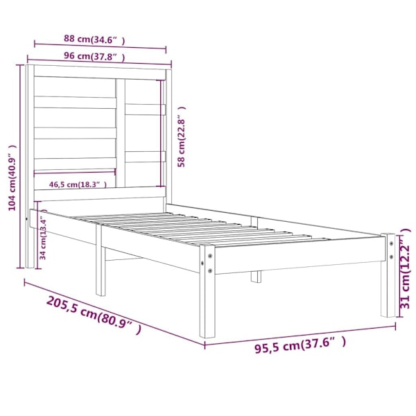 vidaXL Sängram vit massivt trä 90x200 cm Vit