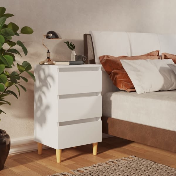 vidaXL Sängbord med ben i massivt trä vit 40x35x69 cm Vit