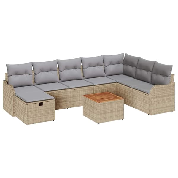vidaXL Trädgårdsoffset 9 st Beige Poly rattan Beige
