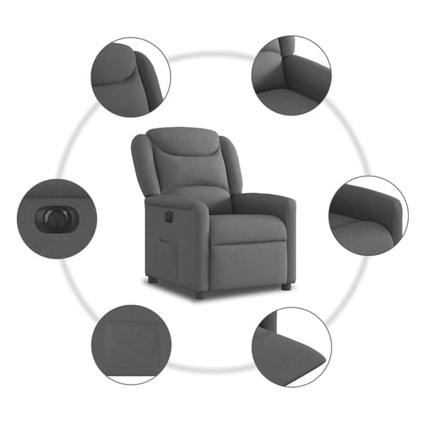 vidaXL Elektrisk reclinerfåtölj mörkgrå tyg Grå