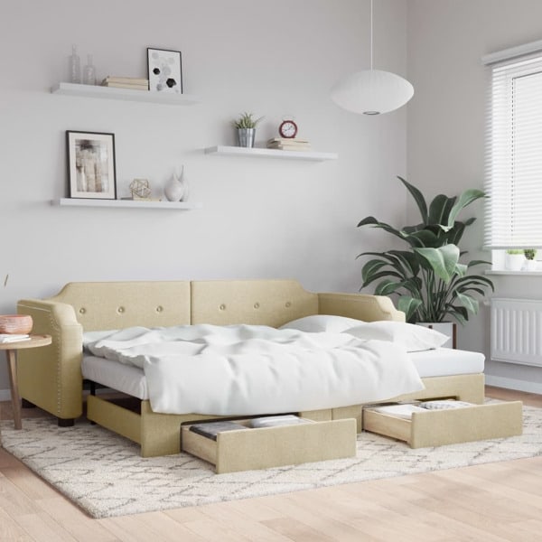 vidaXL Dagbädd utdragbar med lådor gräddvit 80x200 cm tyg Kräm