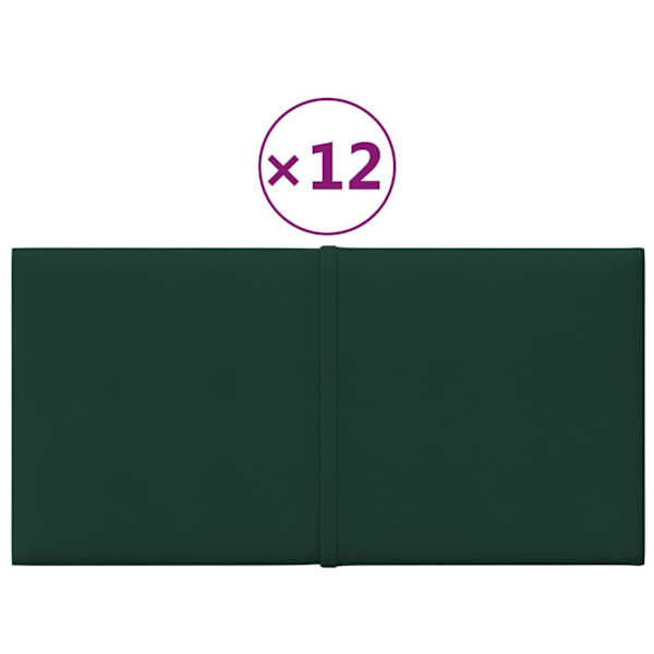 vidaXL Väggpaneler 12 st mörkgrön 30x15 cm tyg 0,54 m² Grön