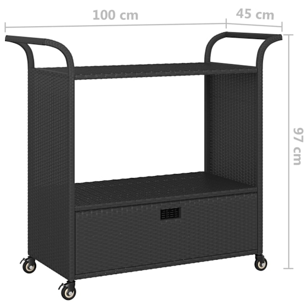 vidaXL Serveringsvagn med låda svart 100x45x97 cm konstrotting Svart