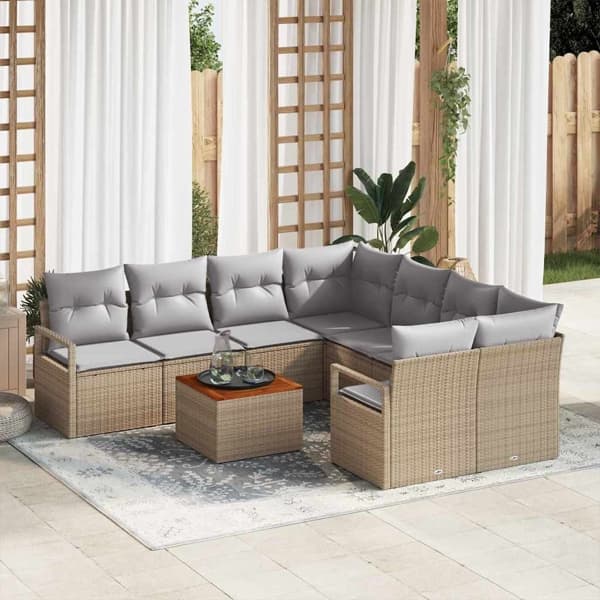 vidaXL Trädgårdsoffset 9 st Beige konstrotting Beige