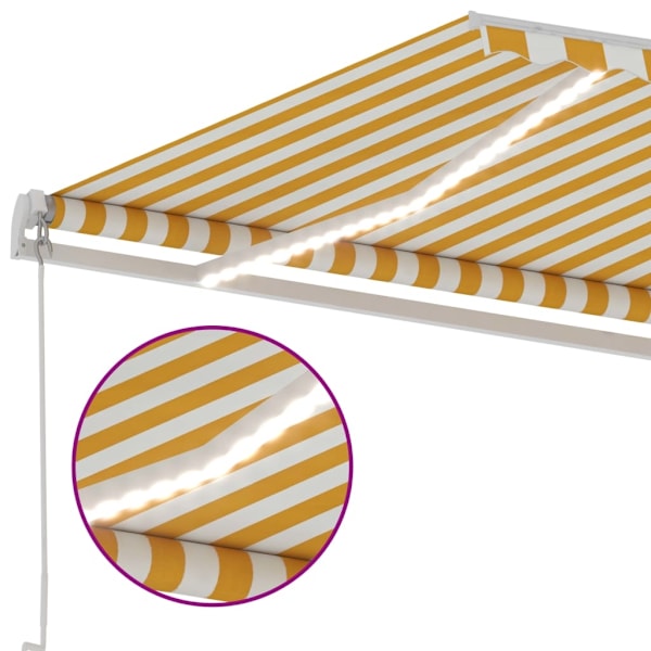 vidaXL Markis manuellt infällbar med LED 450x300 cm gul och vit Gul