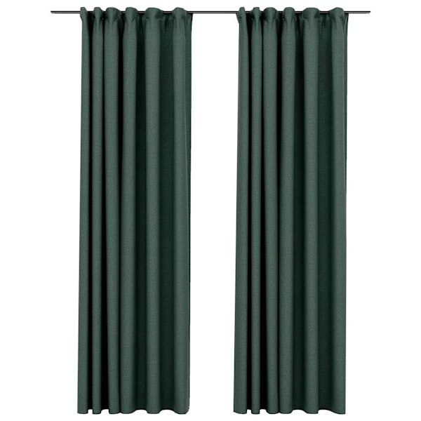 vidaXL Mörkläggningsgardin med krokar linnelook 2 st grön 140x225 cm Grön