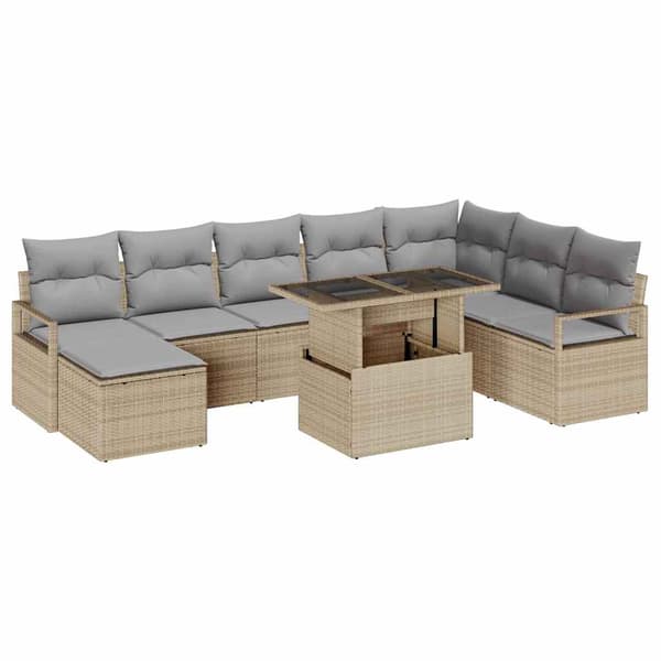 vidaXL Trädgårdsoffset 9 st Beige och Ljusgrå konstrotting Beige