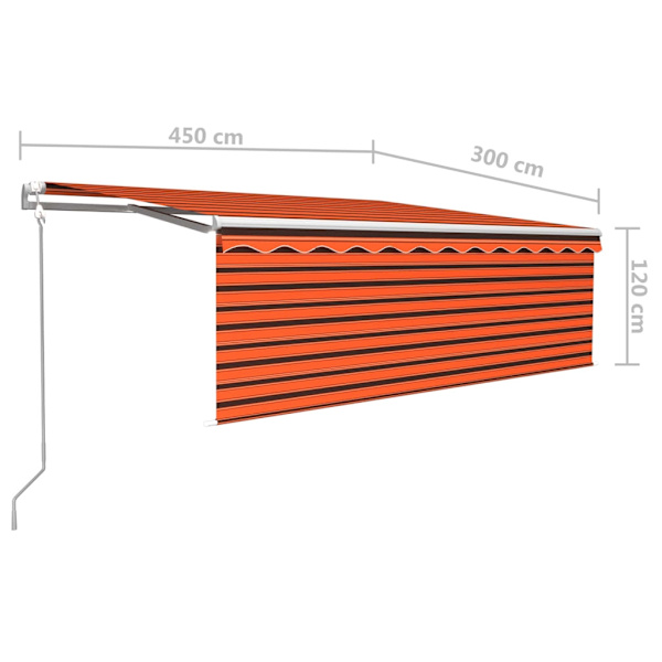 vidaXL Automatisk infällbar markis med rullgardin 4,5x3m orange/brun Orange