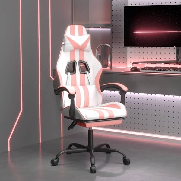 vidaXL Gamingstol med fotstöd vit och rosa konstläder Rosa