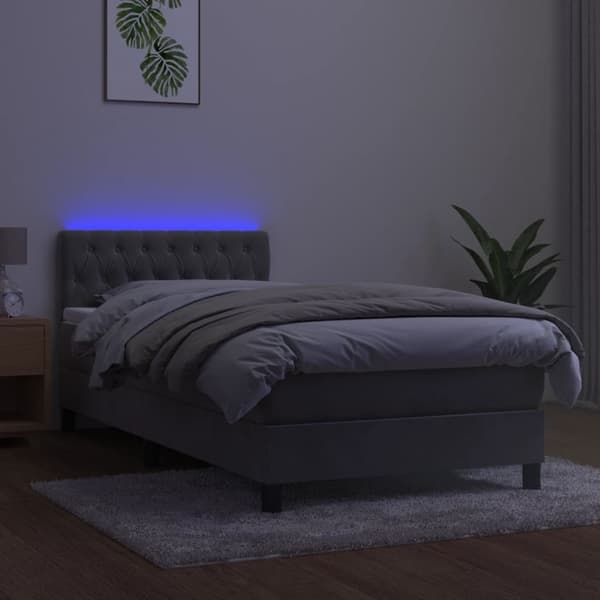 vidaXL Ramsäng med madrass & LED ljusgrå 100x200 cm sammet Grå