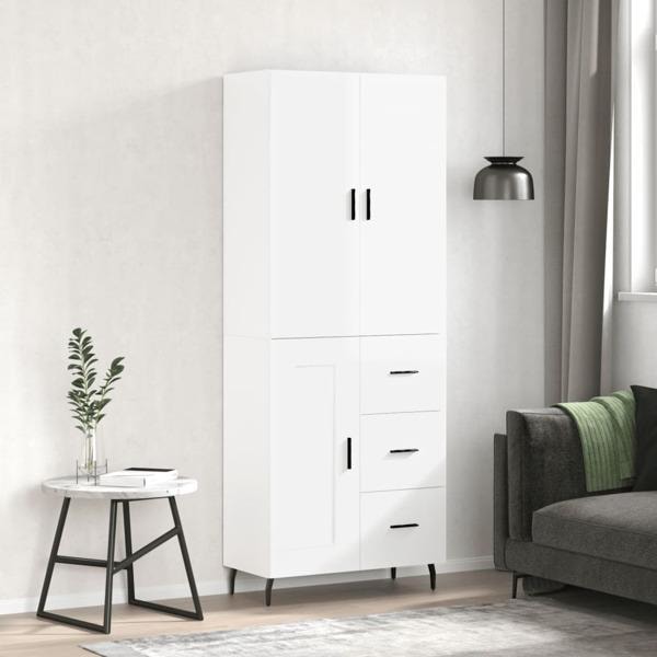 vidaXL Högskåp högglans vit 69,5x34x180 cm konstruerat trä Vit