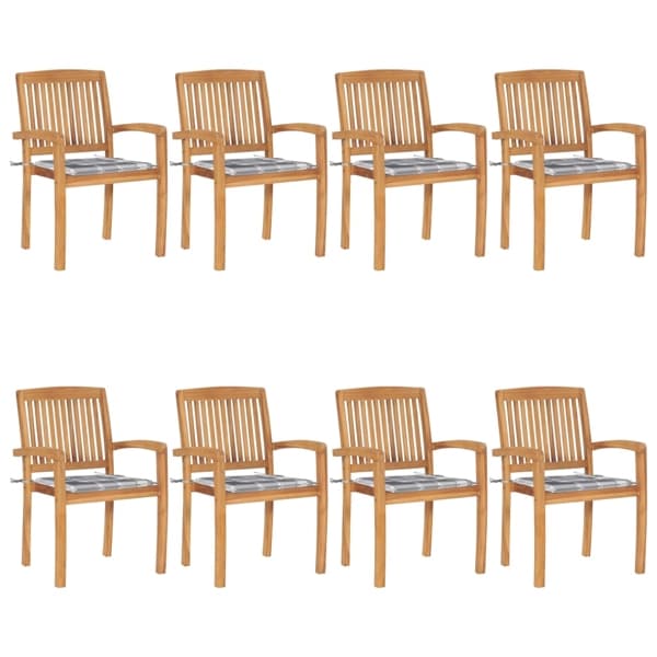 vidaXL Stapelbara trädgårdsstolar med dynor 8 st massiv teak Brun