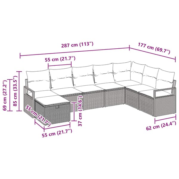 vidaXL Soffset 8 st Svart konstrotting Svart