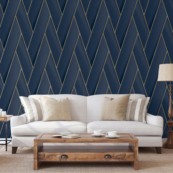 DUTCH WALLCOVERINGS Tapet Geometric blå och guld Blå