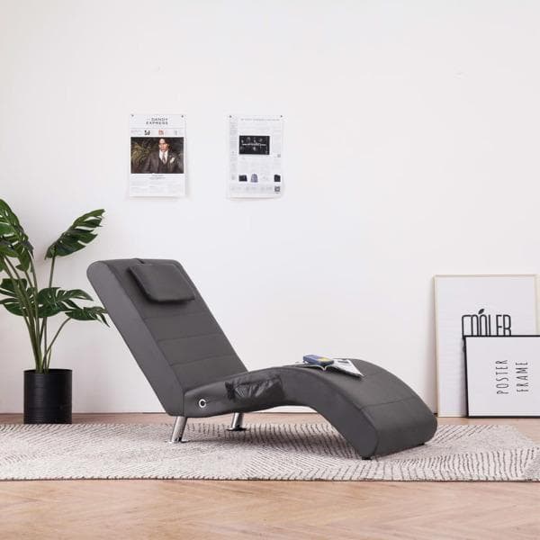 vidaXL Massageschäslong med kudde grå konstläder grå