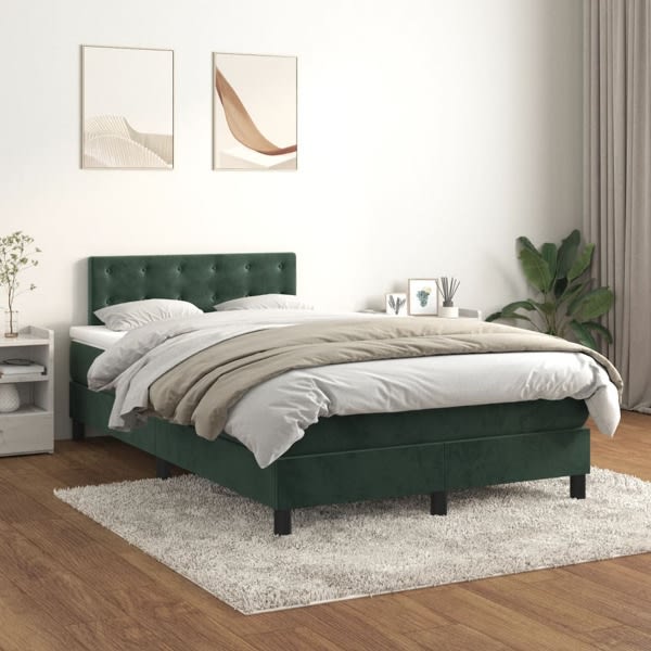 vidaXL Ramsäng med madrass mörkgrön 120x200 cm sammet Grön