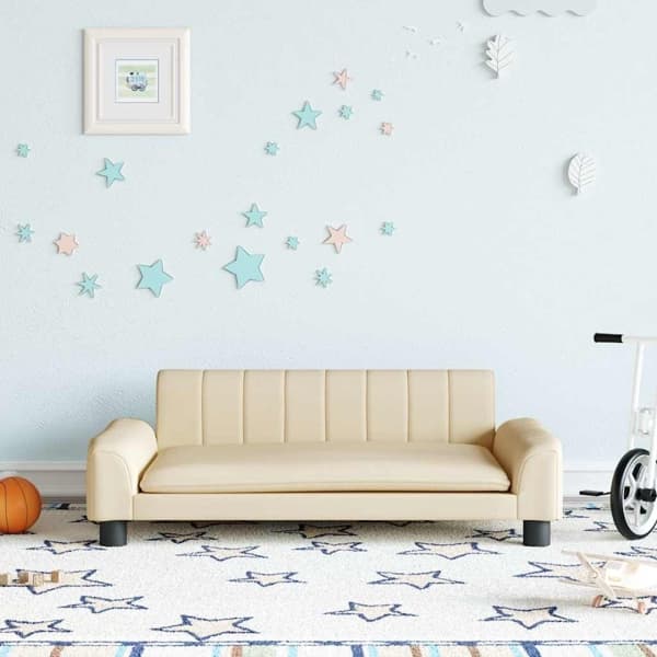 vidaXL Barnsoffa gräddvit 90x53x30 cm tyg Kräm