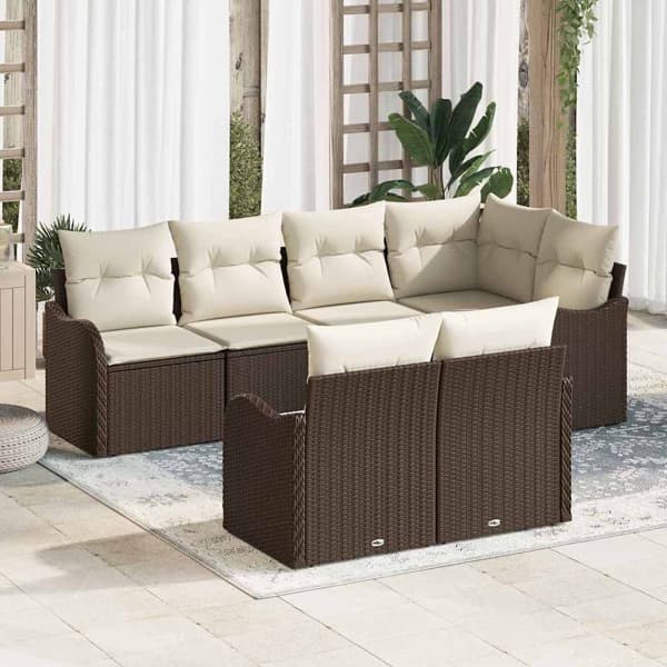 vidaXL Trädgårdsoffset 7 st Brun Poly rattan Brun