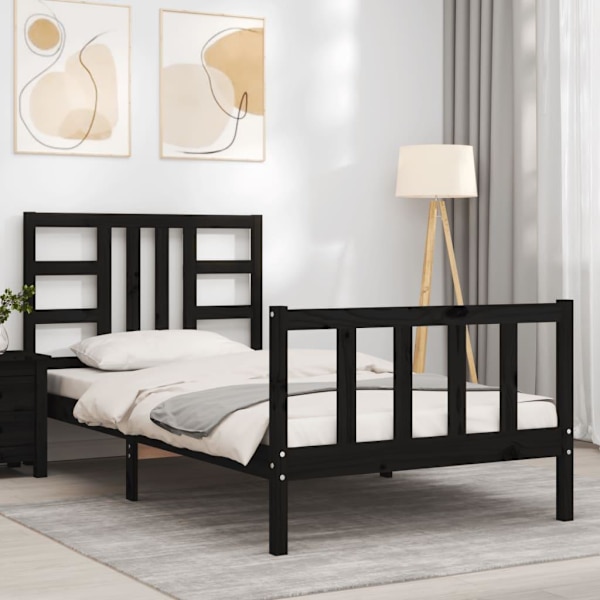 vidaXL Sängram med huvudgavel svart 100x200 cm massivt trä Svart