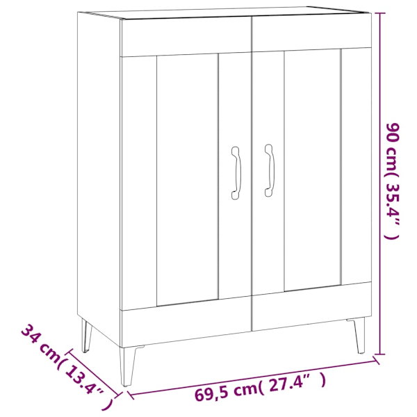 vidaXL Skänk rökfärgad ek 69,5x34x90 cm konstruerat trä Brun