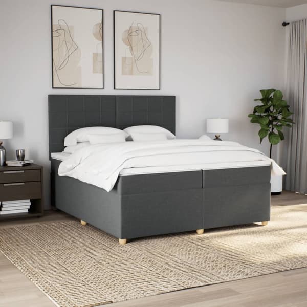 vidaXL Ramsäng med madrass mörkgrå 200x200 cm tyg Grå