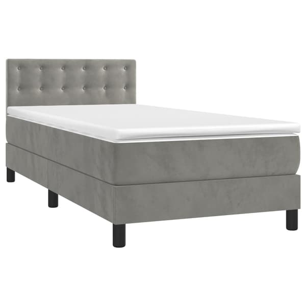 vidaXL Ramsäng med madrass & LED ljusgrå 90x200 cm sammet Grå
