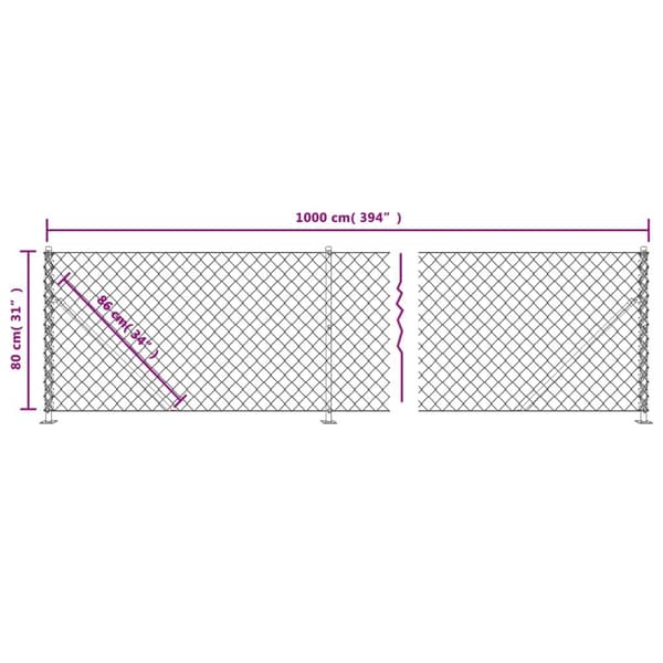 vidaXL Gunnebostängsel med stolpsko silver 0,8x10 m Silver