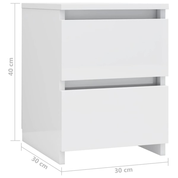 vidaXL Sängbord 2 st vit högglans 30x30x40 cm konstruerat trä Vit