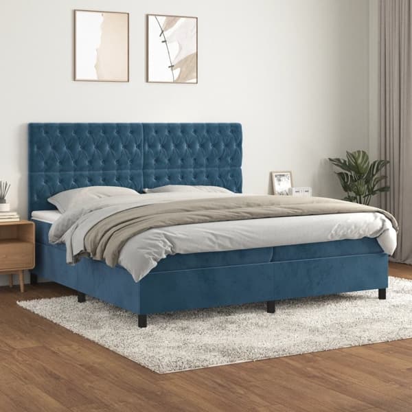 vidaXL Ramsäng med madrass mörkblå 200x200 cm sammet Blå