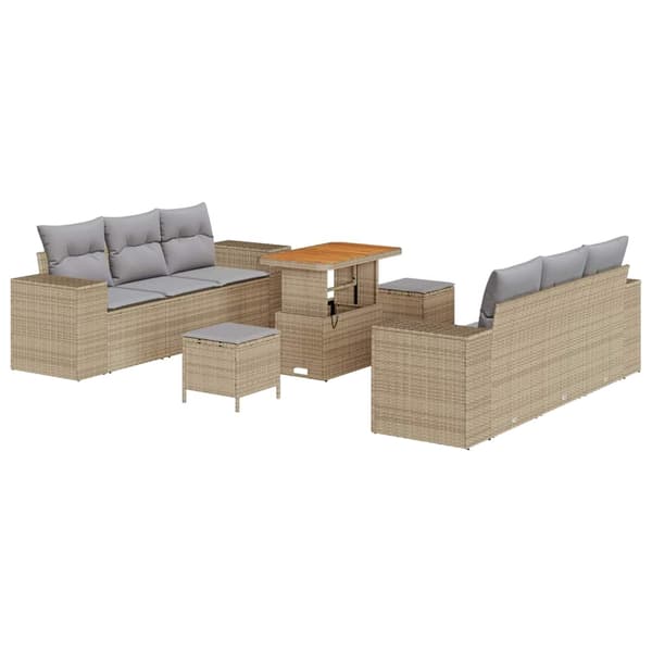 vidaXL Trädgårdsoffset 9 st Beige och Ljusgrå Poly Rattan Beige