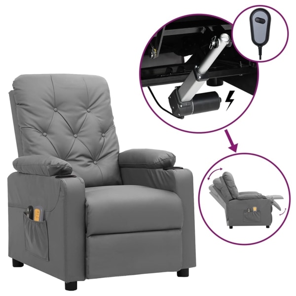 vidaXL Elektrisk massagefåtölj Grå konstläder Grå