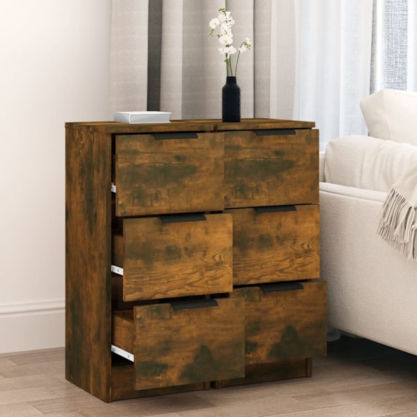 vidaXL Skänkar 2 st rökfärgad ek 30x30x70 cm konstruerat trä Brun