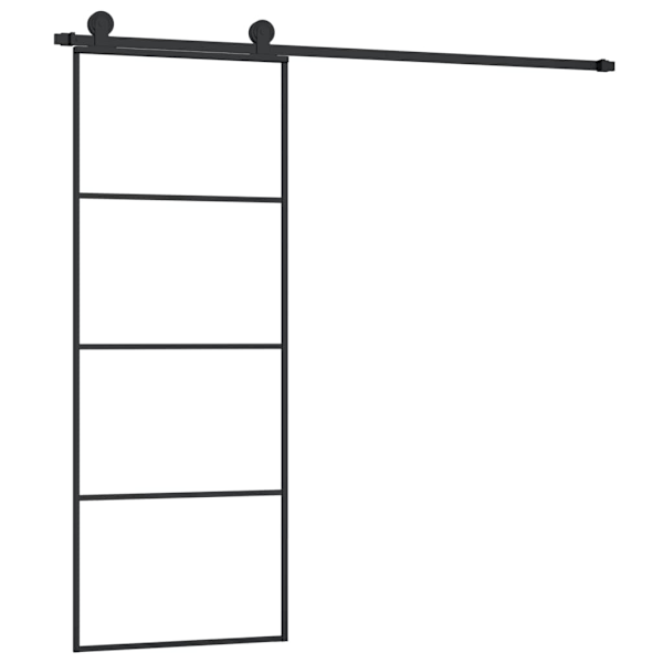 vidaXL Skjutdörr med beslagset ESG glas och aluminium 76x205 cm Svart