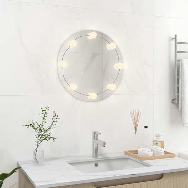 vidaXL Väggspegel med LED-belysning rund Silver