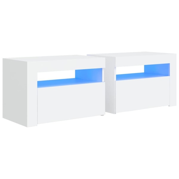vidaXL Sängbord med LEDs 2 st vit 60x35x40 cm Vit