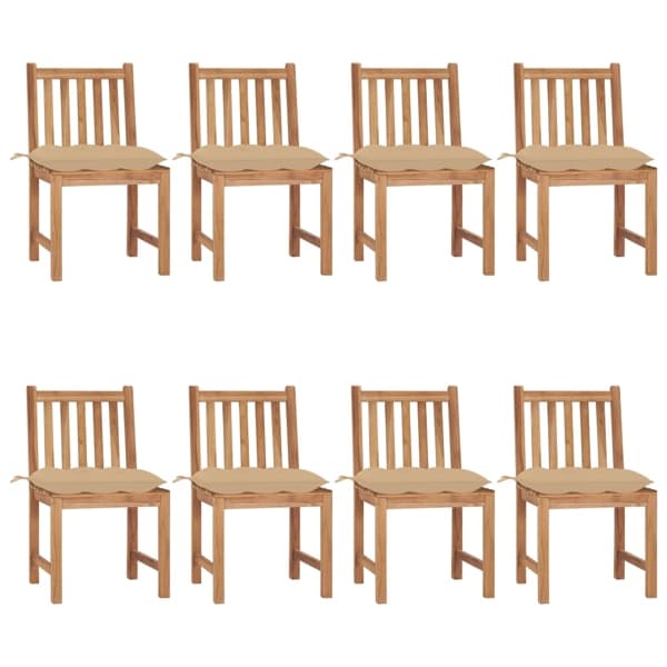 vidaXL Trädgårdsstolar 8 st med dynor massiv teak Beige