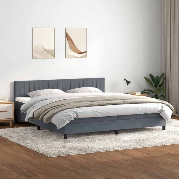 vidaXL Ramsäng med madrass mörkgrå 180x210 cm sammet Grå