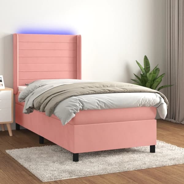 vidaXL Ramsäng med madrass rosa & LED 80x200 cm sammet Rosa