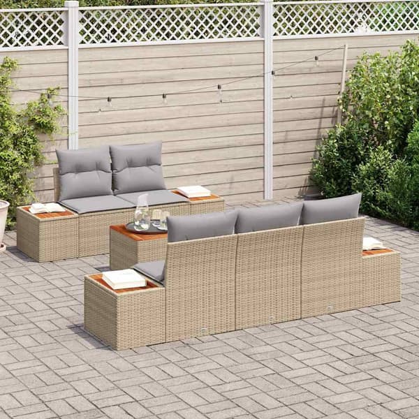 vidaXL Trädgårdsoffset 6 st Beige Poly rattan Beige