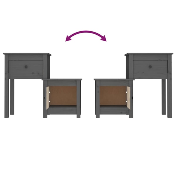 vidaXL Sängbord grå 79,5x38x65,5 cm massiv furu Grå