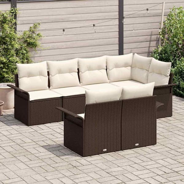 vidaXL Trädgårdsoffset 7 st Brun Poly rattan Brun