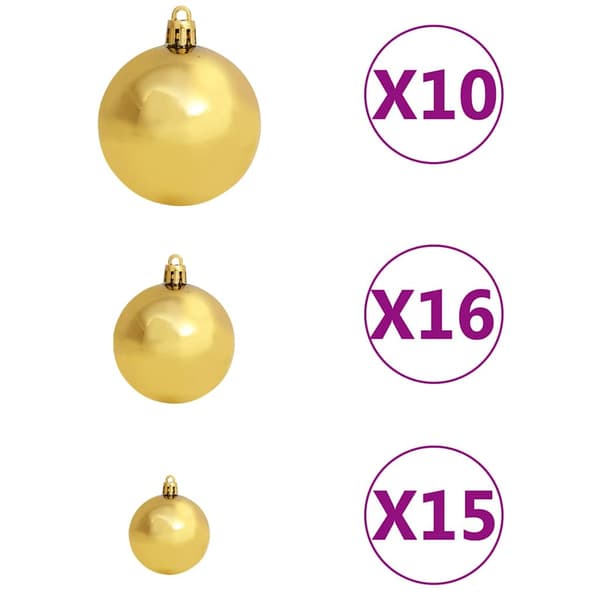 vidaXL Belyst plastgran med kulor och kottar 210 cm Grön