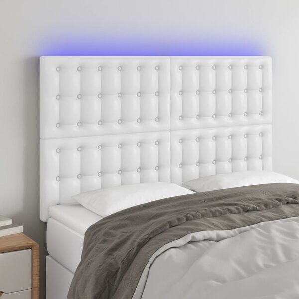 vidaXL Sänggavel LED vit 144x5x118/128 cm konstläder Vit