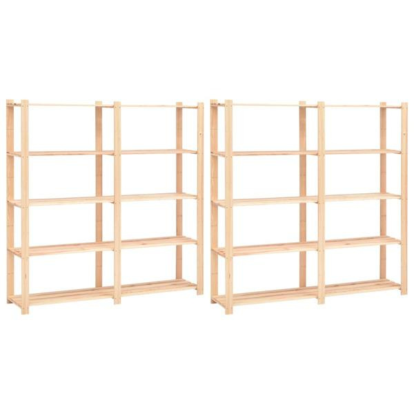 vidaXL Förvaringshylla 5 hyllor 2 st 170x38x170 cm massiv furu 500 kg Beige