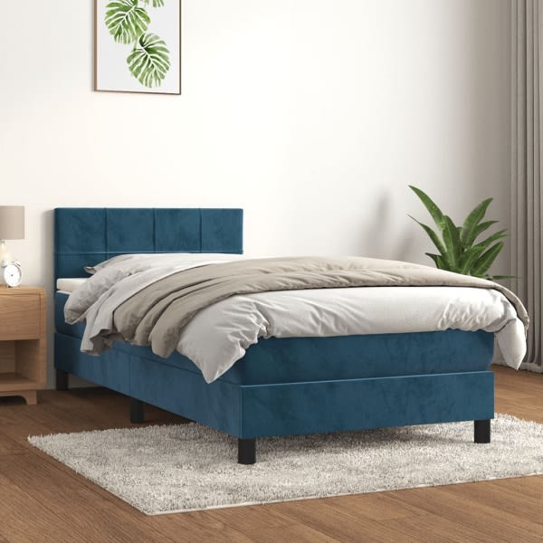 vidaXL Ramsäng med madrass mörkblå 100x200 cm sammet Blå