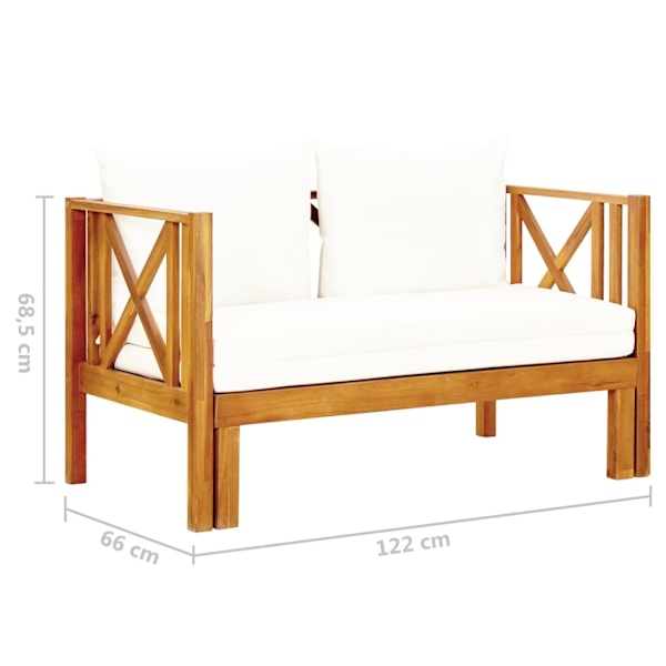 vidaXL Trädgårdsbänk 2-sits med dynor 122 cm massivt akaciaträ Creme