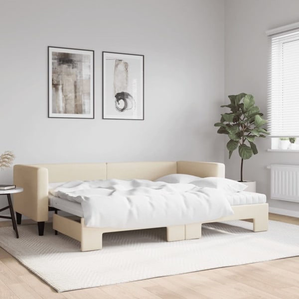 vidaXL Dagbädd med madrasser utdragbar gräddvit 80x200 cm tyg Kräm
